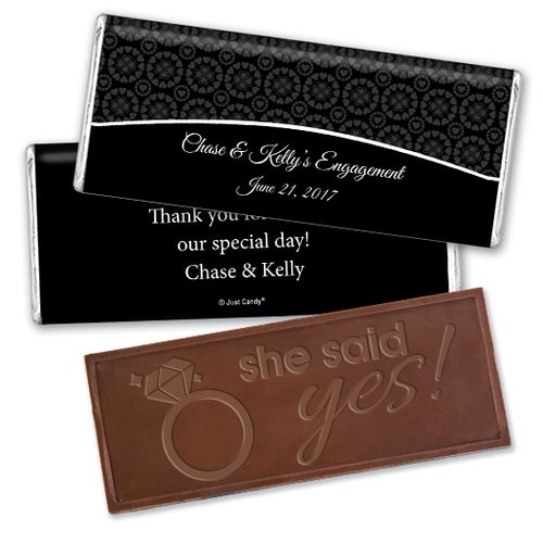 Engagement Party Favor Personalized Embossed Chocolate Bar Sunburst Hearts Pattern