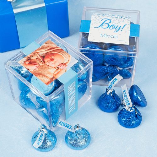 Personalized Boy Birth Announcement JUST CANDY® favor cube with Hershey's Kisses