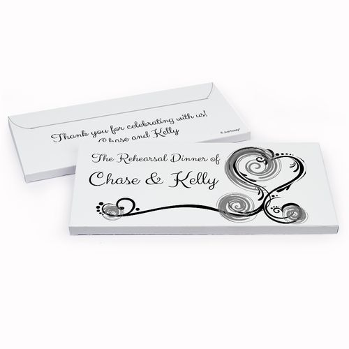 Deluxe Personalized Swirled Hearts Rehearsal Dinner Chocolate Bar in Gift Box