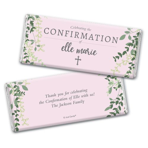 Personalized Rose Pink Leaves Confirmation Chocolate Bar-Hersheys