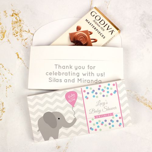 Deluxe Personalized Baby Shower Chevron Elephants Godiva Chocolate Bar in Gift Box