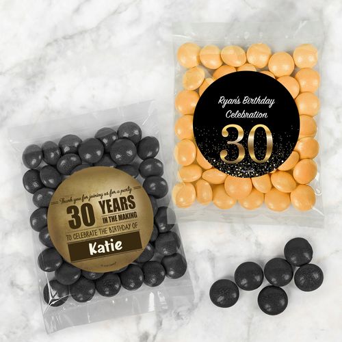 Personalized Milestone 30th Birthday Candy Bags with Just Candy Milk Chocolate Minis