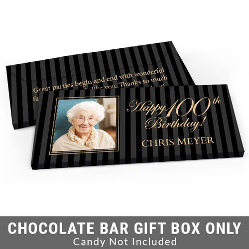 Deluxe Personalized Photo 100th Birthday Candy Bar Favor Box