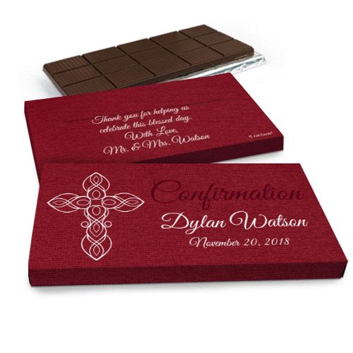 Deluxe Personalized Confirmation Cross in Crimson Chocolate Bar in Gift Box (3oz Bar)