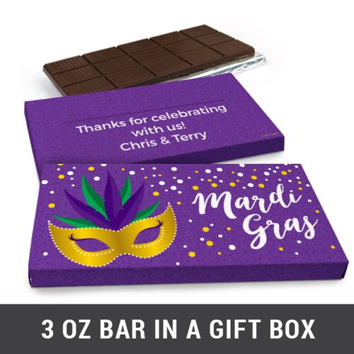 Deluxe Personalized Mardi Gras Big Easy Chocolate Bar in Gift Box (3oz Bar)