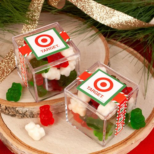Personalized Christmas Ho Ho Ho's JUST CANDY® favor cube with Gummy Bears