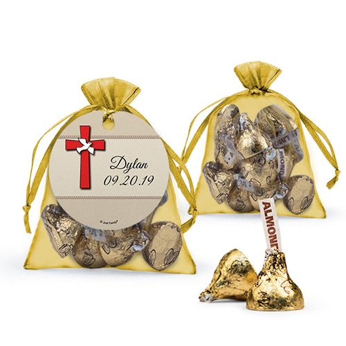Personalized Boy Confirmation Favor Assembled Organza Bag Filled with Hershey's Kisses