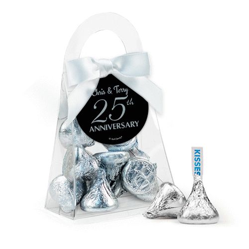 Personalized 25th Anniversary Favor Assembled Purse Filled with Hershey's Kisses