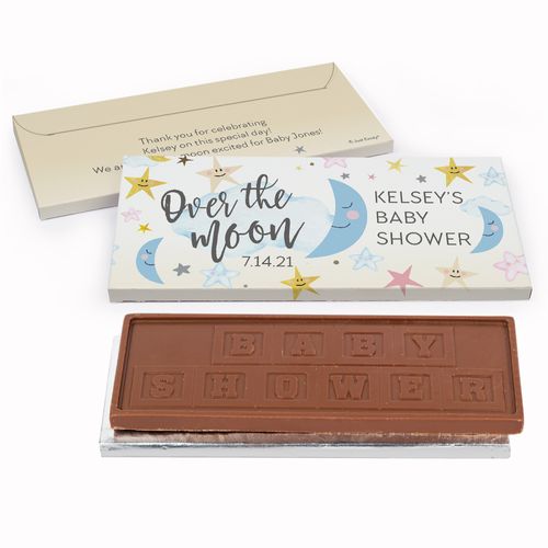 Deluxe Personalized Over the Moon Baby Shower Embossed Chocolate Bar in Gift Box