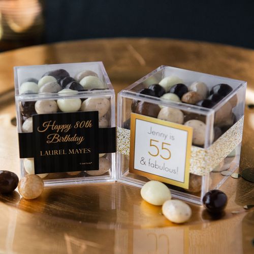 Personalized Milestone 80th Birthday JUST CANDY® favor cube with Premium New York Espresso Beans