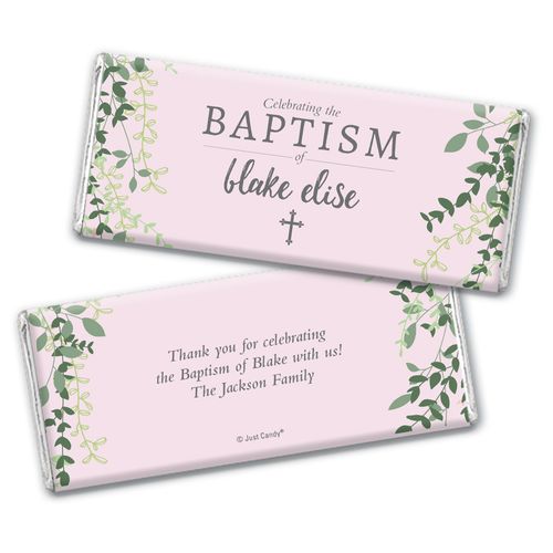 Personalized Rose Pink Leaves Baptism Chocolate Bar-Hersheys