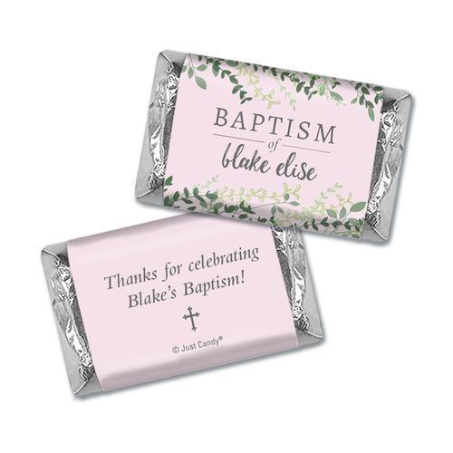 Personalized Hershey's Miniatures - Rose Pink Leaves Baptism