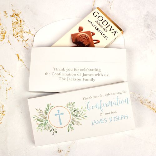 Deluxe Personalized Godiva Cross Circle Confirmation Chocolate Bar