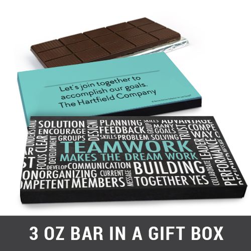 Deluxe Personalized Teamwork Word Cloud Business Belgian Chocolate Bar in Gift Box (3oz Bar)