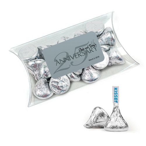 Personalized 25th Anniversary Favor Assembled Pillow Box Filled with Hershey's Kisses