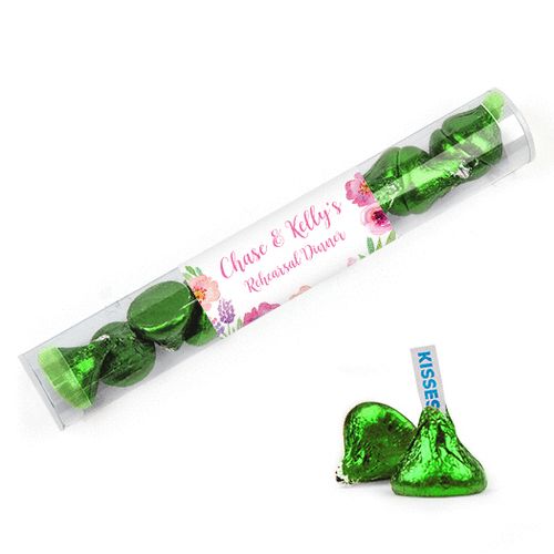 Personalized Rehearsal Dinner Favor Assembled Clear Tube Filled with Hershey's Kisses