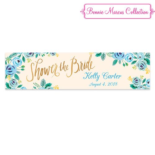 Personalized Blue Flowers Bridal Shower 5 Ft. Banner