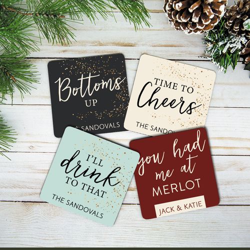Personalized Cork Coaster - Drink Words (Set of 4)