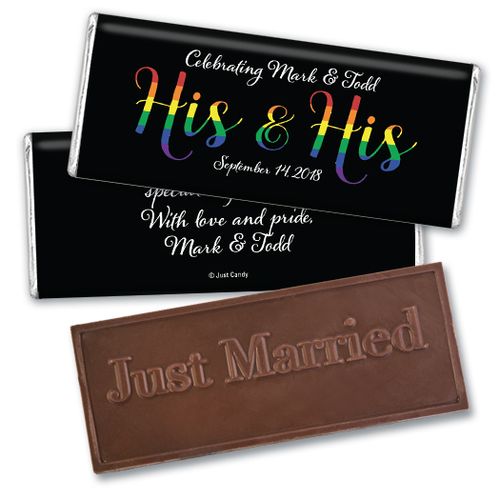 Personalized Gay Wedding His & His Rainbow Embossed Chocolate Bar