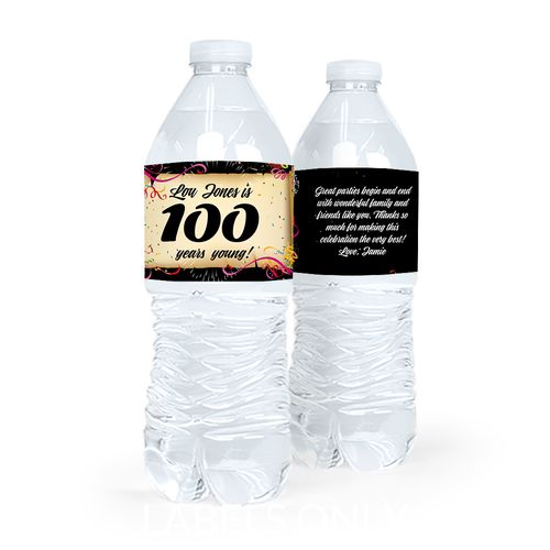 Personalized Milestones Birthday 100th Confetti Water Bottle Sticker Labels (5 Labels)
