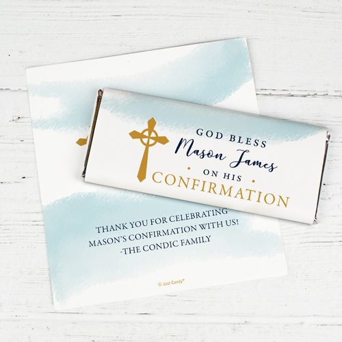Personalized Confirmation Chocolate Bar Wrappers - God Bless Watercolor