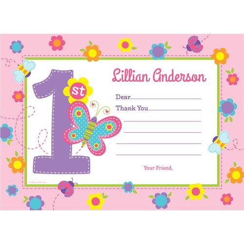 Sweet First Birthday Girl Personalized Thank You Note