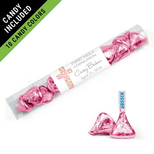 Personalized Girl First Communion Favor Assembled Clear Tube Filled with Hershey's Kisses