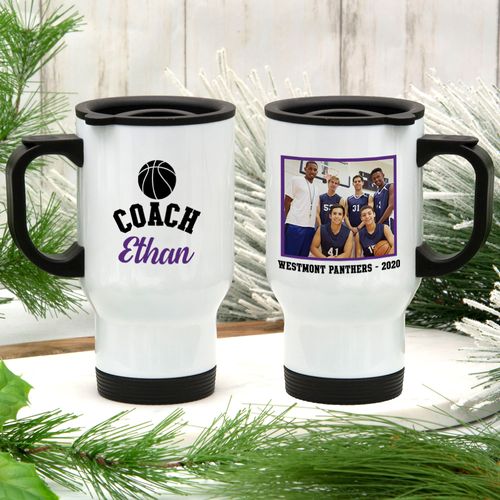 Personalized Stainless Steel Travel Mug (14oz) - Basketball Coach with Photo