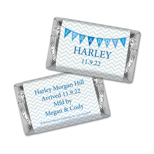 Bonnie Marcus Collection Personalized Chocolate Bar and Wrapper Chevron Banner Boy Birth Announcement