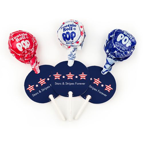 Independence Day Stars & Stripes Tootsie Flag Pops with Gift Tag (100 pops)