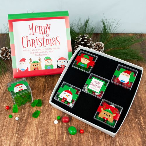 Personalized Christmas Winter Buddies Premium Gift Box with 5 JUST CANDY® favor cubes