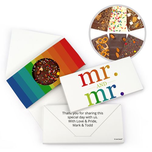 Personalized LGBT Gay Wedding Mr. and Mr. Rainbow Wedding Gourmet Infused Belgian Chocolate Bars (3.5oz)