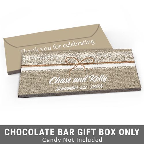 Deluxe Personalized Burlap and Lace Wedding Candy Bar Favor Box