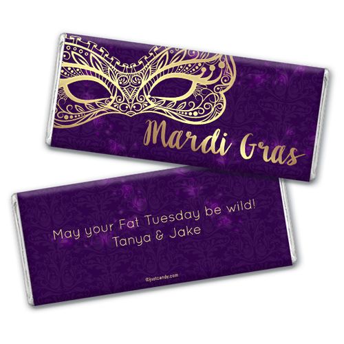 Personalized Chocolate Bar & Wrapper - Mardi Gras Golden Elegance