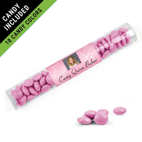 Personalized Girl First Communion Favor Assembled Clear Tube Filled with Just Candy Milk Chocolate Minis