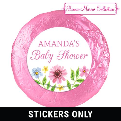 Personalized Bonnie Marcus Flower Wreath Baby Shower 1.25in Stickers (48 Stickers)
