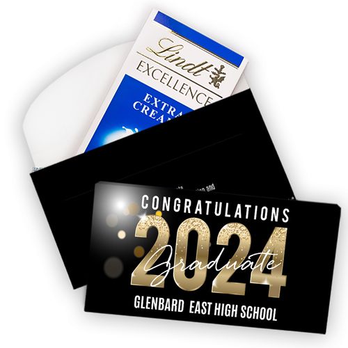 Deluxe Personalized Graduation Black & Gold Lindt Chocolate Bar in Gift Box (3.5oz)