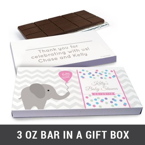 Deluxe Personalized Chevron Dots Elephant Baby Shower Belgian Chocolate Bar in Gift Box (3oz Bar)