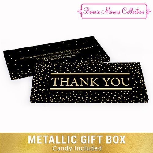 Deluxe Personalized Gold Dots Thank You Chocolate Bar in Metallic Gift Box