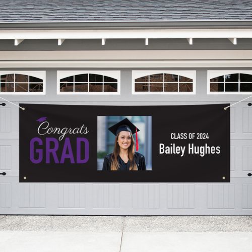 Personalized Graduation Garage Banner - Congrats Grad Photo