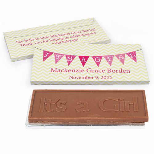 Deluxe Personalized Birth Announcement Baby Girl Banner Chocolate Bar in Gift Box
