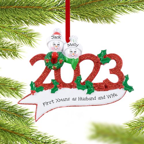 Personalized 2023 Snowman Family of 2 Holiday Ornament