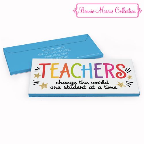 Deluxe Personalized Gold Star Teacher Appreciation Chocolate Bar in Gift Box