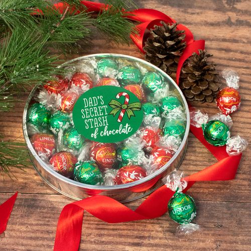 Personalized Christmas Secret Stash of Chocolate Large Plastic Tin with Lindt Truffles (20pcs)