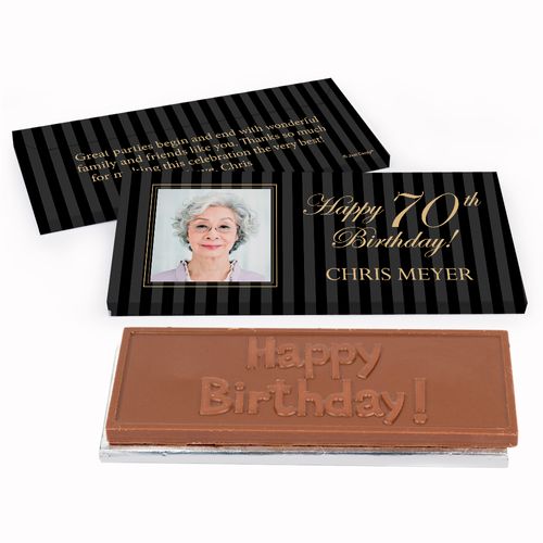 Deluxe Personalized Photo 70th Birthday Chocolate Bar in Gift Box