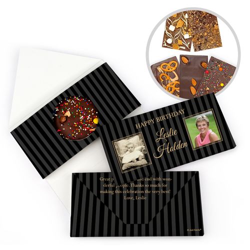 Personalized Then & Now Pinstripes Birthday Gourmet Infused Belgian Chocolate Bars (3.5oz)