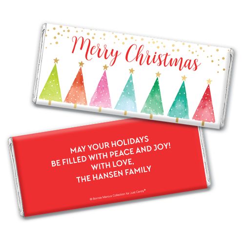 Personalized Bonnie Marcus Chocolate Bar & Wrapper - Christmas Shimmering Pines