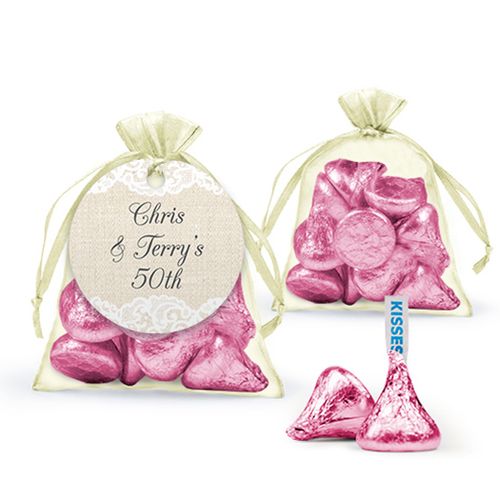 Personalized Anniversary Favor Assembled Organza Bag Filled with Hershey's Kisses