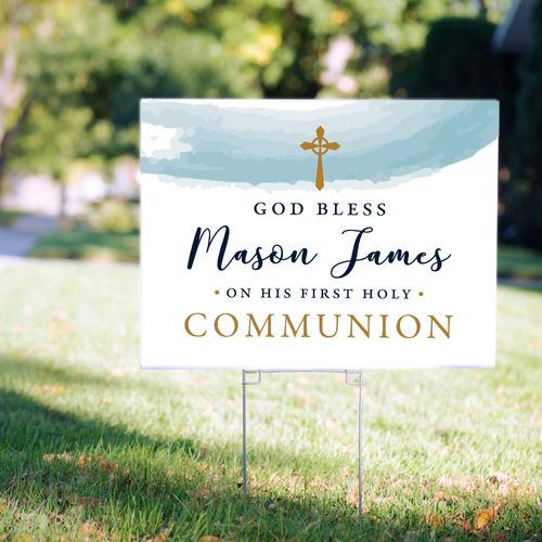 Personalized Communion Yard Sign - Watercolor God Bless