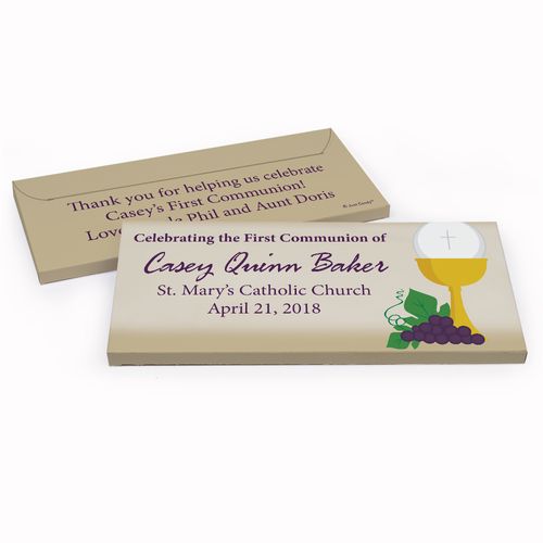 Deluxe Personalized Chalice & Eucharist First Communion Chocolate Bar in Gift Box